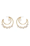 VINCE CAMUTO STATEMENT POST HOOP EARRINGS IN CRYSTAL STONES WITH 10MM FRESHWATER PEARL,194307165583
