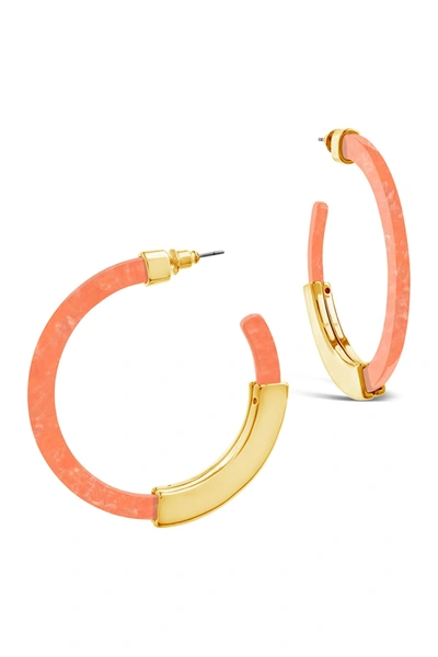 Sterling Forever Acetate Resin Bar 50mm Hoop Earrings In Pink