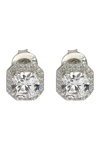Suzy Levian Sterling Silver White Cz Cushion-cut Halo Stud Earrings In White