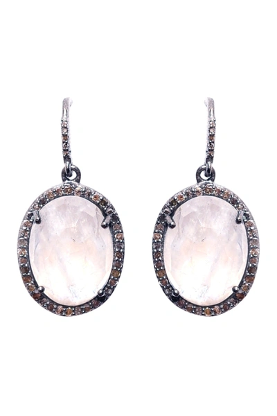 Adornia Fine Sterling Silver Diamond Halo Oval Cut Moonstone Drop Earrings In White