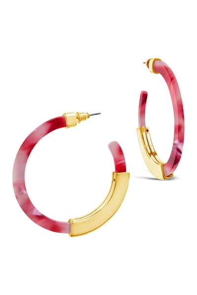 Sterling Forever Acetate Resin Bar 50mm Hoop Earrings In Red