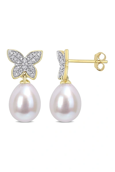 Delmar 10k Gold Diamond And 8.5-9mm Pearl Earrings In White