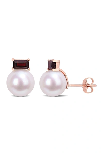 Delmar Cultured Freshwater Pearl & Garnet Earrings In White