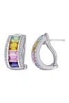 Delmar Sterling Silver Channel Set Multi Color Created Sapphire 19mm Huggie Hoop Earrings In Multi