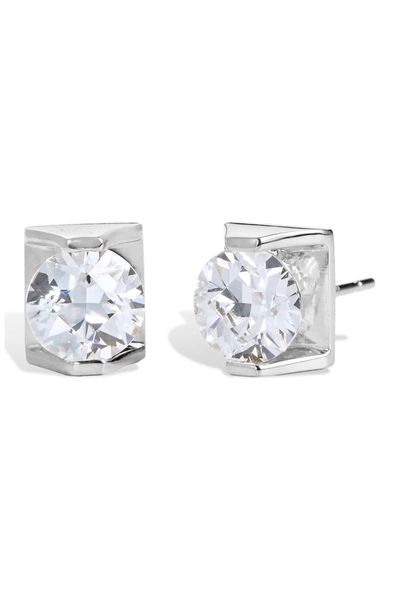 Savvy Cie Platinum Plated Tycoon Cz Stud Earrings In White