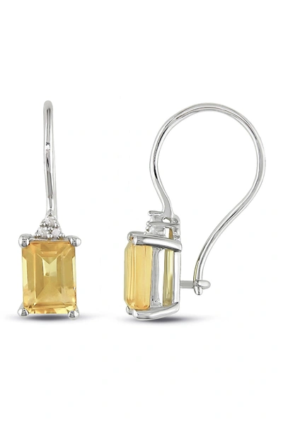 Delmar Sterling Silver Emerald-cut Citrine & Diamond Earrings In Yellow