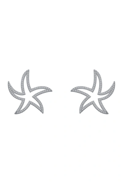 Lafonn Platinum Bonded Sterling Silver Glitz Starfish Stud Earrings In White