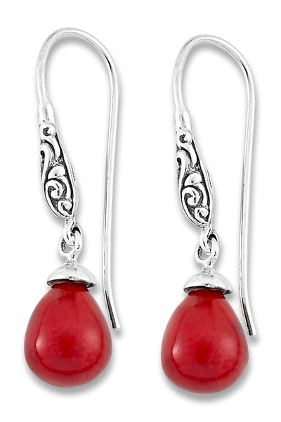 Samuel B Jewelry Sterling Silver Filigree Design Coral Drop Earrings In Red