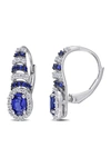 Delmar Sterling Silver Lab Created Blue & White Sapphire Halo Lever Back Earrings In Blue