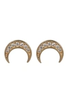 CANDELA 14K YELLOW GOLD PAVE CZ CRESCENT MOON STUD EARRINGS,716838311279