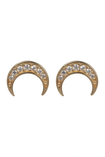 Candela 14k Yellow Gold Pave Cz Crescent Moon Stud Earrings In Clear