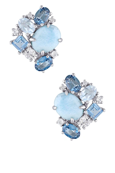 Delmar Sterling Silver Larimar, London, Sky Blue & White Topaz Cluster Earrings