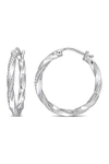 Delmar Sterling Silver Diamond Twisted Hoop Earrings In Silver