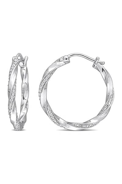 Delmar Sterling Silver Diamond Twisted Hoop Earrings