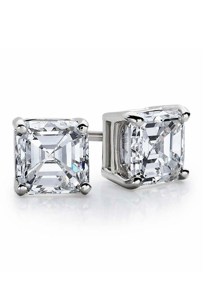 Suzy Levian Sterling Silver Asscher-cut White Cz Stud Earrings