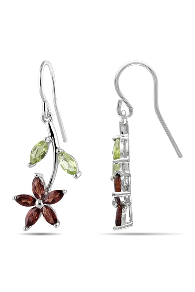 Delmar Garnet & Peridot Flower Dangle Earrings In Multi