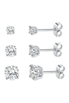Savvy Cie Sterling Silver Round-cut Multi Sized Cz Stud Earring Set In White