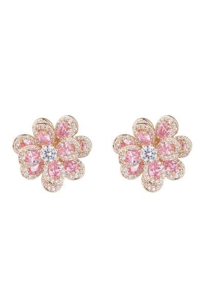 Eye Candy Los Angeles Pave Cz Pink Flower Stud Earrings In Multicolor