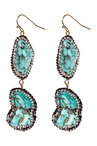 Eye Candy Los Angeles Stormy Sea Nugget Turquoise & Pave Hematite Two Tier Drop Earrings In Teal