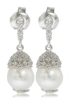 Suzy Levian Sterling Silver 8mm Freshwater Pearl & Created Sapphire Dangle Earrings In White