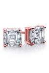 Suzy Levian 14k Rose Gold Asscher-cut White Cz Stud Earrings In Rose