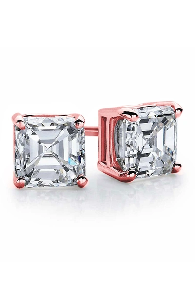 Suzy Levian 14k Rose Gold Asscher-cut White Cz Stud Earrings