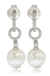 Suzy Levian Sterling Silver 8mm Freshwater Pearl & Created Sapphire Hang Earrings In White