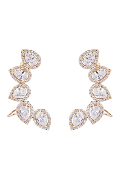 Eye Candy Los Angeles Sepia Cz Crystal Cuff Earrings In Gold