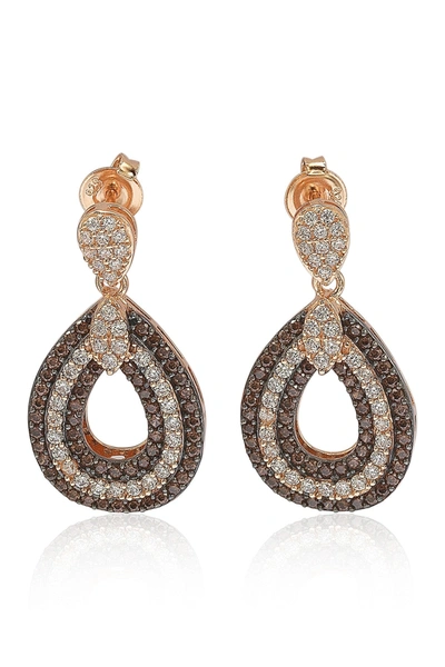 Suzy Levian Pave Cz Teardrop Shape Drop Earrings In Brown