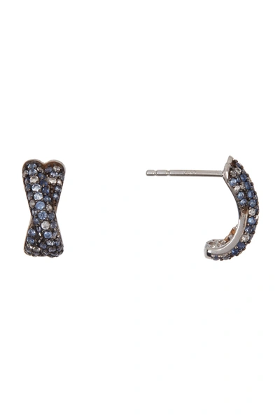 Suzy Levian Sterling Silver Crisscross Sapphire Earrings In Blue