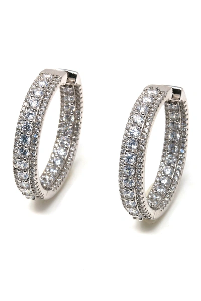 Suzy Levian Cubic Zirconia Pave Hoop Earrings In White
