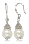Suzy Levian Sterling Silver 8mm Freshwater Pearl & Created Sapphire Earrings In White