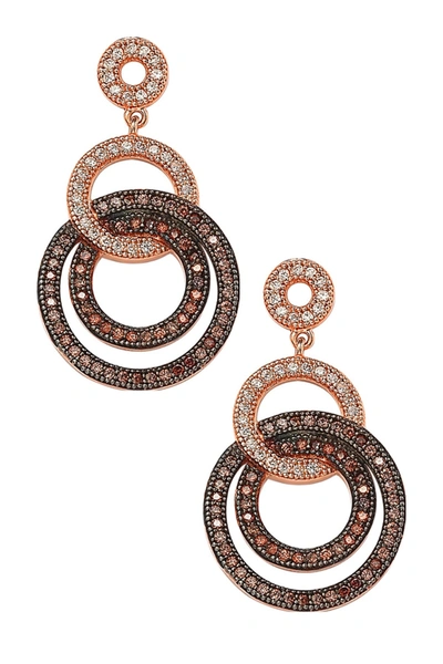 Suzy Levian Rose Plated Sterling Silver Brown Cubic Zirconia Circle Drop Dangle Earrings In Chocolate