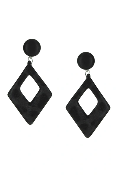 Olivia Welles Lucia Diamond Shape Faux Leather Earrings In Silver-black