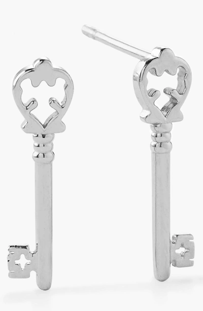 Alex And Ani Sterling Silver Skeleton Key Stud Earrings