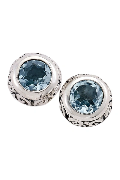 Samuel B Jewelry Sterling Silver Round Bezel Set Blue Topaz Stud Earrings