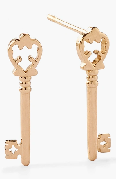 Alex And Ani Sterling Silver Skeleton Key Stud Earrings In Gold