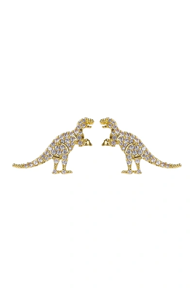 Eye Candy Los Angeles T-rex 14k Yellow Gold Plated Brass Pave Cz Stud Earrings