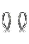 ADORNIA FINE BLACK RHODIUM PLATED STERLING SILVER PAVE DIAMOND HUGGIE EARRINGS,731199496793