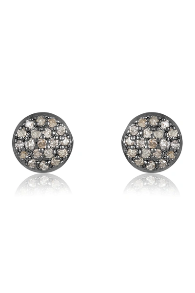 Adornia Fine Black Rhodium Plated Sterling Silver Pave Diamond Disc Stud Earrings