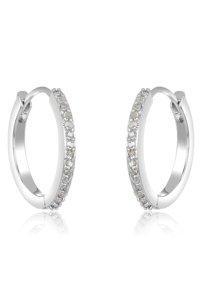 Adornia Fine White Rhodium Plated Sterling Silver Diamond Huggie Earrings