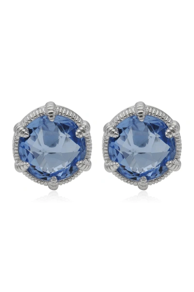Judith Ripka Sterling Silver Eclipse Stud Earrings In London Blue Spinel