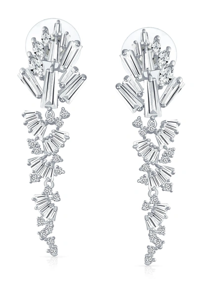 Bling Jewelry Cz Baguette Waterfall Earrings In Grey