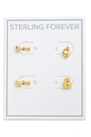 STERLING FOREVER 14K YELLOW GOLD PLATED CZ LOCK & KEY STUD EARRINGS SET,650045897976