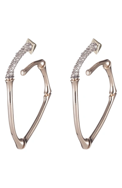 Alexis Bittar Crystal Encrusted Bamboo Carved Hoop Earrings In Gold