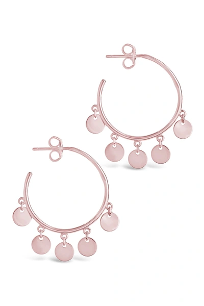 STERLING FOREVER STERLING FOREVER 14K ROSE GOLD STERLING SILVER POLISHED DISC CHARM HOOPS,695510962445
