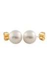Splendid Pearls 14k Yellow Gold 7-8mm White Cultured Freshwater Pearl Stud Earrings In White