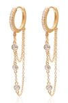 Gab+cos Designs 14k Yellow Gold Sterling Silver Pave Cz Huggie Hoop & Dangle Earrings In Gold