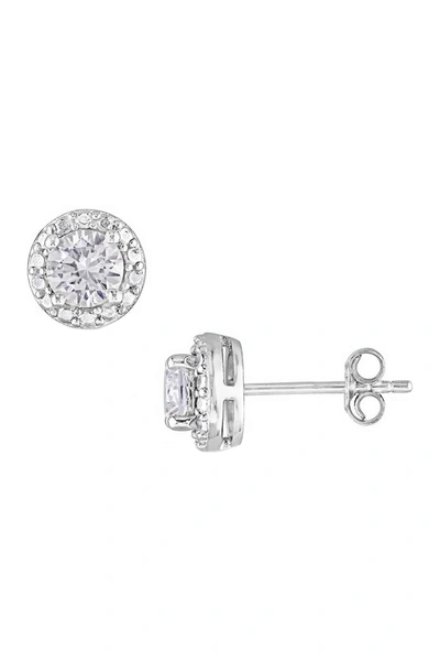 Savvy Cie Sterling Silver Diamond Halo White Sapphire Stud Earrings