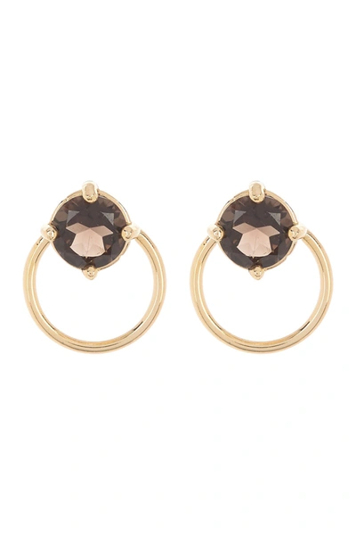 Bony Levy 18k Yellow Gold Smokey Topaz Circle Frame Stud Earrings In 18ky